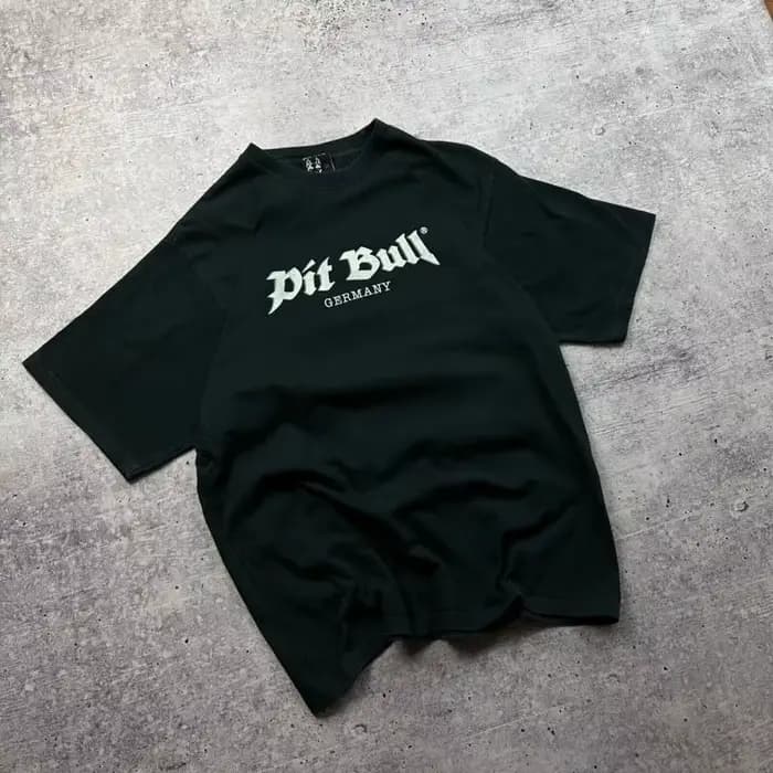 T-shirt Vintage Pitbull Rap, noir, Logo grand centre, Style Hip Hop