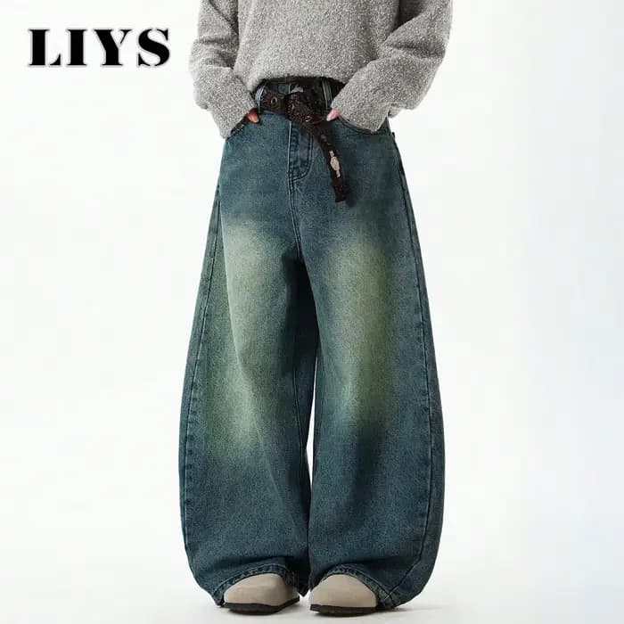 Vêtements pour hommes bleu pantalon en jean à jambes larges jean Baggy Vintage coupe tridimensionnel
