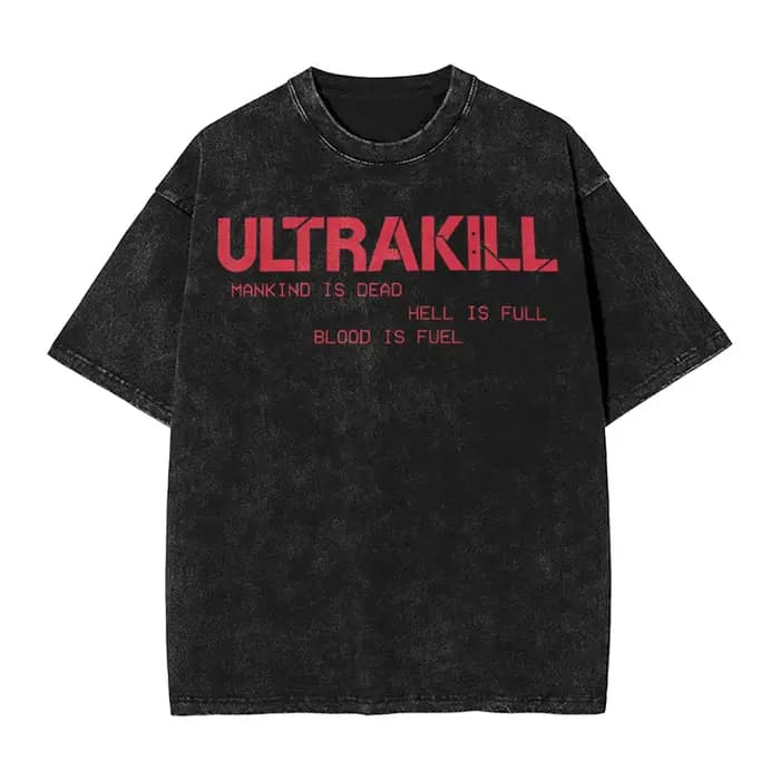 Jeu Hell is Kill Ultrakill Shooter T-shirt graphique lavé surdimensionné T-shirt hommes femmes vêtem