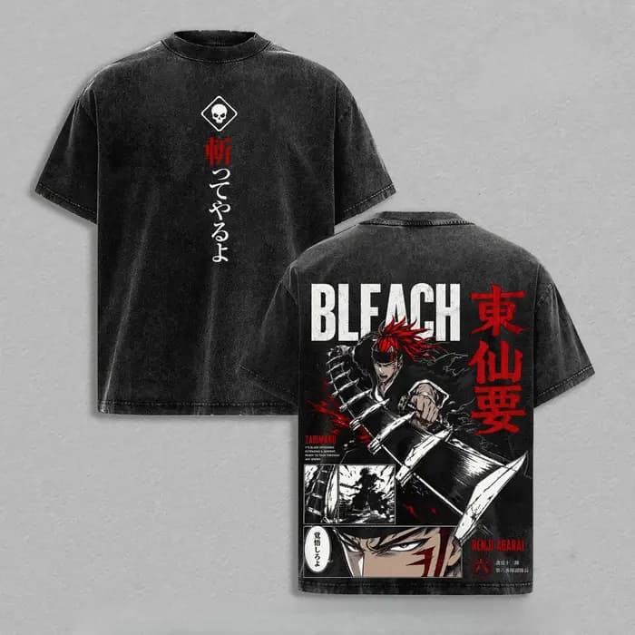 T-shirt Abarai Renji BLEACH pour hommes et femmes, vêtements Anime Vintage, T-shirt surdimensionné l