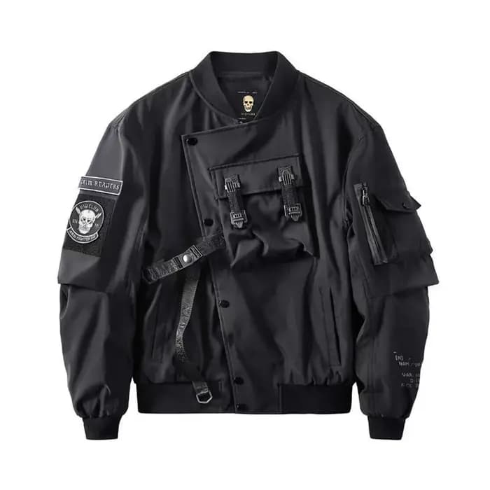 God of Death Bomber Jacket Poitrine Poche Techwear Hommes Punk Hip Hop Tactique Streetwear Noir Varsity Vestes Surdimens