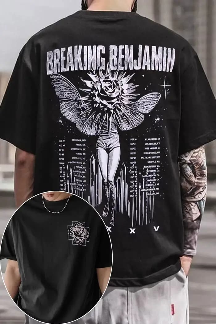 Breaking Benjamin TShirt T-shirt en coton pour hommes et femmes, vêtements d'été décontractés à manc