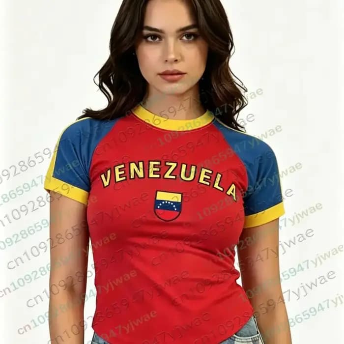 T-shirt de football du Venezuela Y2K Streetwear Décontracté Fête Vacances Col Rond Haut de Gamme