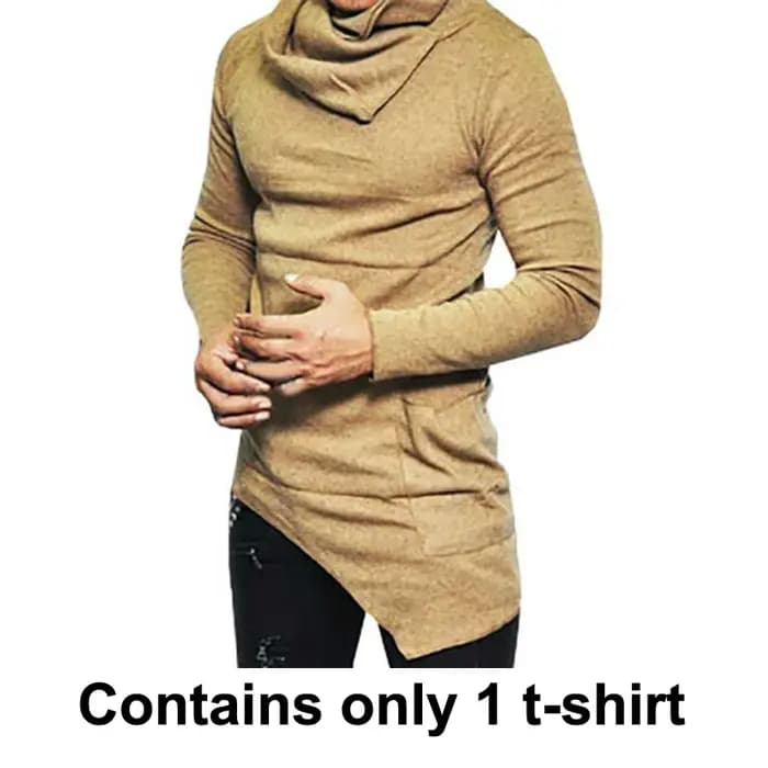 Offre spéciale mode Streetwear col roulé rue T-Shirt hommes Hip Hop à manches longues asymétrie mince conçu