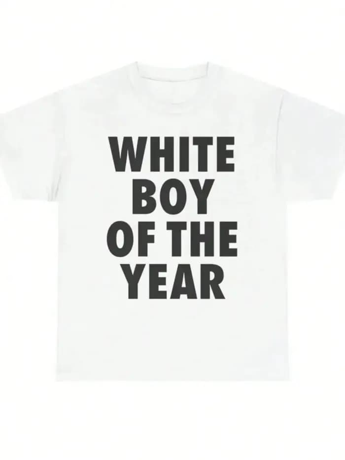 T-shirts WHITE BOY OF THE YEAR en coton imprimé à manches courtes, style rétro, streetwear décontrac