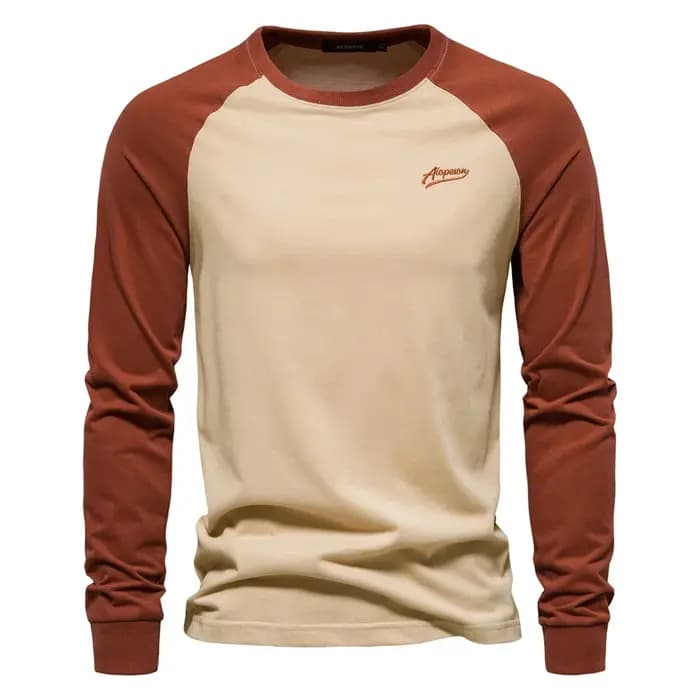 AIOPESON hommes T-shirts 100% coton à manches longues col rond Pactwork décontracté