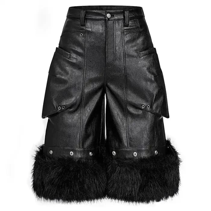 Mauroicardi automne noir fausse fourrure Patchwork Pu cuir Shorts pour hommes poches tridimensionnelles luxe concepteur
