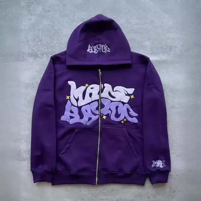 Sweat à capuche zippé avec lettres de style américain rétro