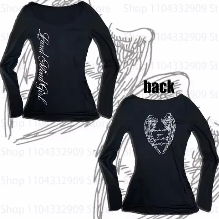 T-shirt manches longues femme Y2K Streetwear Vintage Harajuku gothique Hip Hop Emo fille lettre grap
