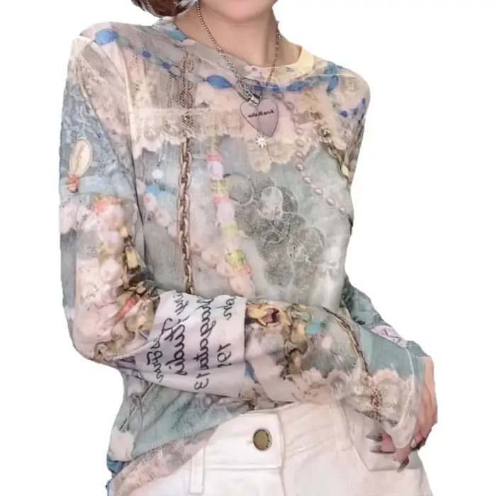T-shirt à manches longues en maille double couche avec impression numérique 3D pour femme, taille plus, protection solaire, décontracté, polyvalent, fin, printemps-été