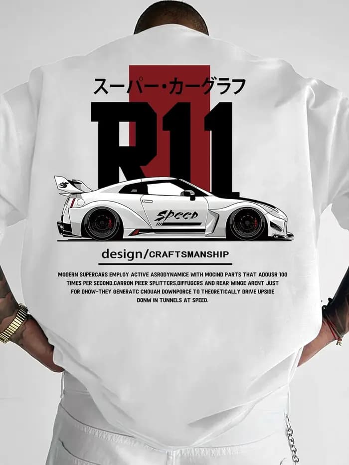 T-shirt d'été pour homme style urbain avec motif imprimé tendance sur le thème des supercars, 100 %