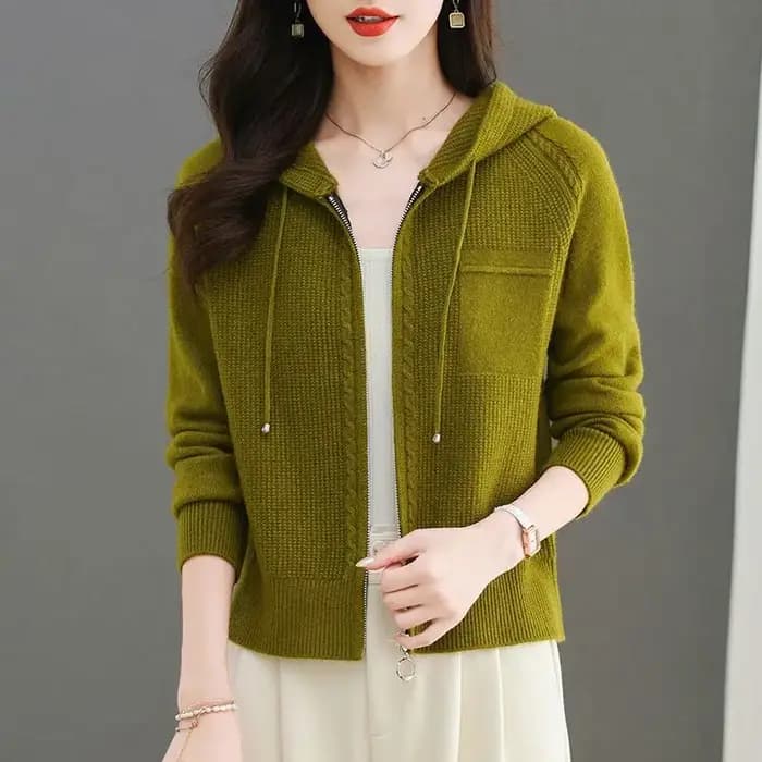 Cardigan tricoté à capuche rouge Rose pour femmes