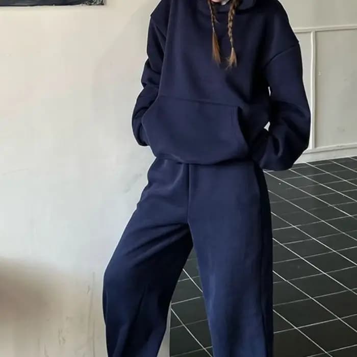 Sweat-shirt à capuche rétro de couleur unie pour femmes