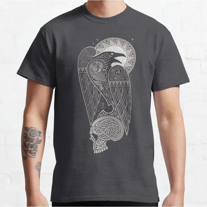CELTIC RAVEN Viking mythologie nordique valhalla animal T-shirt à manches courtes col rond pour hommes grande taille adulte S-6xl hauts