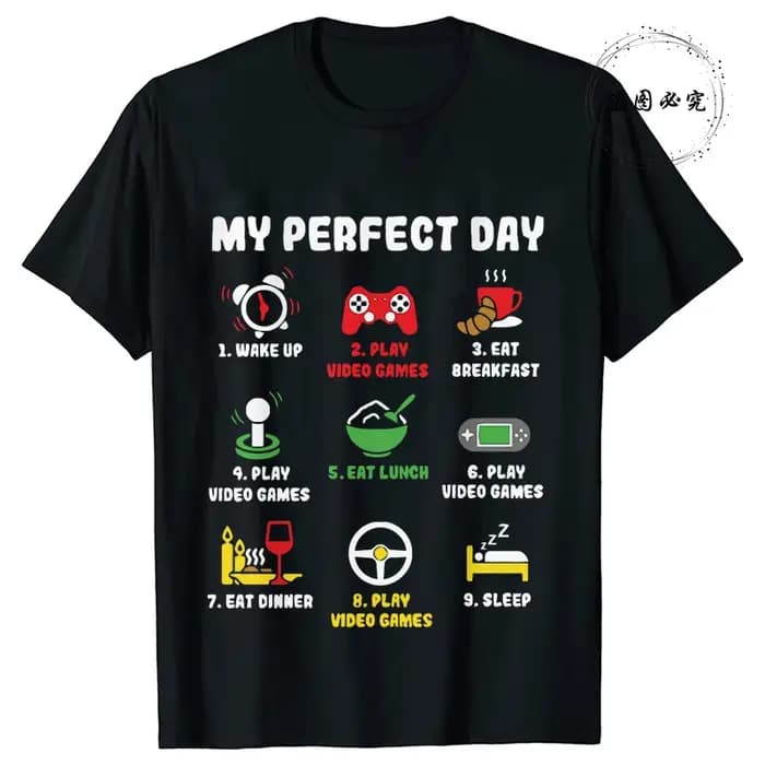 T-shirts pour hommes mon jour parfait Gamer Cool Gamer jeu vidéo drôle graphique T-Shirt hommes T-sh