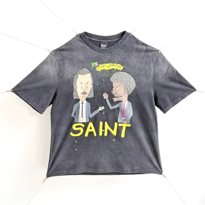 T-shirt à col rond rétro style célébrité Y2K SAINT 1:1, coupe ample, effet vintage, 100% coton, manc