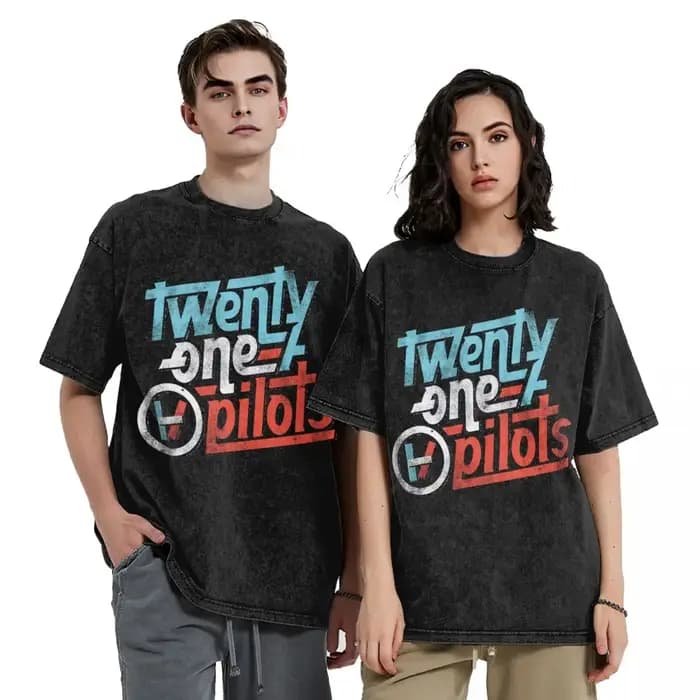 Twenty One Pilots femme hommes lavé marquage à chaud impression T-Shirt