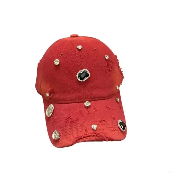Casquette Baseball avec accent pierre en détresse, chapeau décontracté en coton doux avec sangle arrière réglable pour le