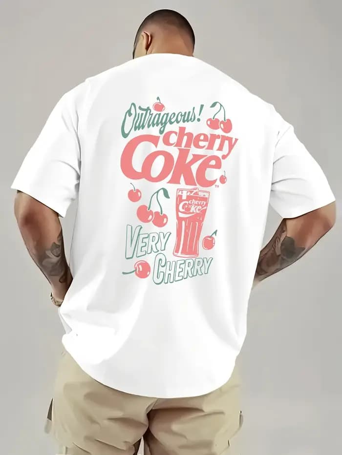T-shirt Homme Été 2026 Imprimé Cerise et Café – Style Décontracté et Tendance