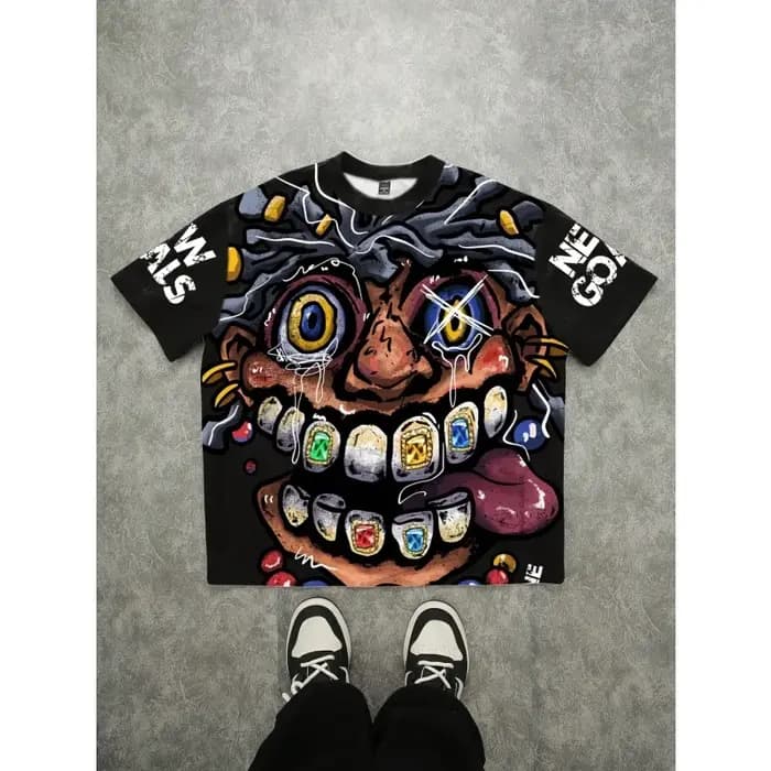 T-shirt à motif de dessin animé abstrait pour hommes, t-shirts colorés et amusants imprimés en 3D, à