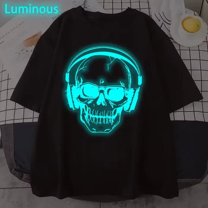 T-shirt lumineux à imprimé crâne pour hommes et femmes