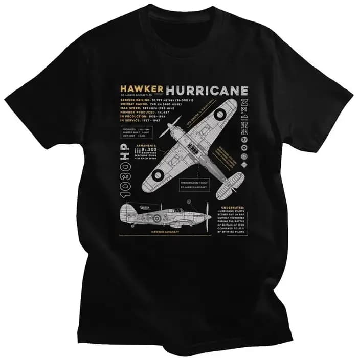T-shirt en coton personnalisé Spitfire Hawker Motorstator, T-shirt à manches courtes, avion de chass