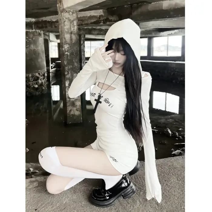 Seeslim t-shirt à capuche femmes deux pièces hauts à manches longues automne printemps mince 2000s vêtements Y2k