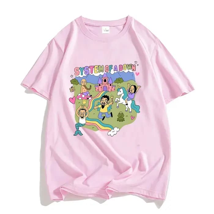 Système d'un groupe vers le bas T-shirt femmes dessin animé graphique