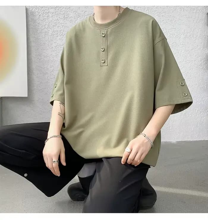 T-shirt hommes été boutons décor Hip Hop Streetwear mode T-Shirts haut surdimensionné T-Shirts hommes décontracté col rond demi manches t-shirt