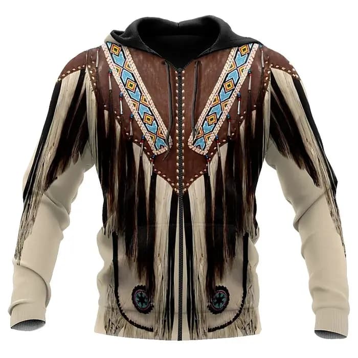 Sweat à capuche zippé imprimé graphique tribu 3D pour hommes