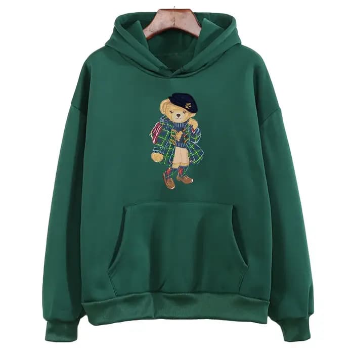 Sweat-shirt à capuche imprimé ours mignon pour femme