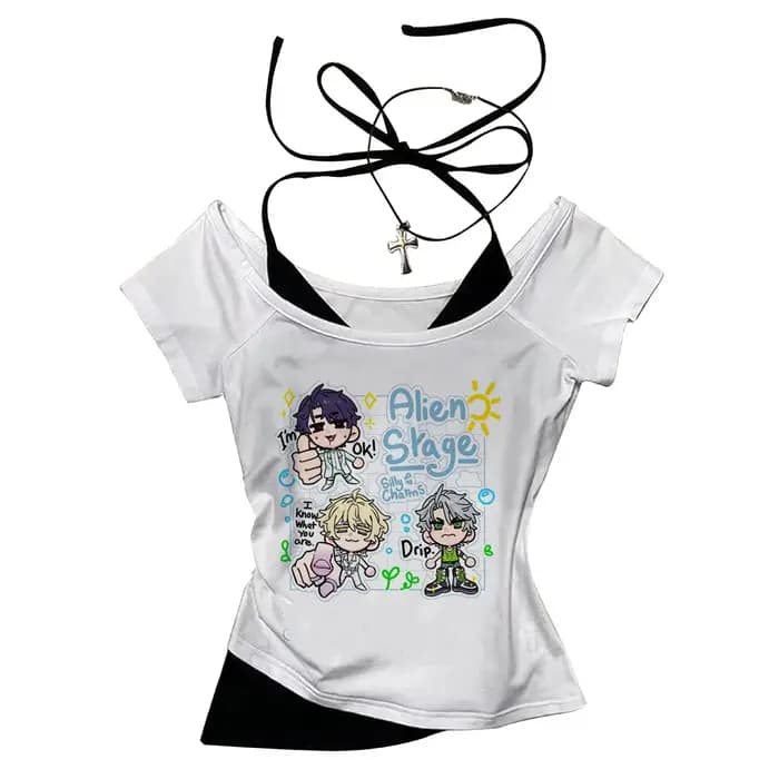 Alien Stage t-shirt femme hip hop Vintage graphique numérique anime chemise respirante confortable vêtements coréens tendance kawaii Y2k