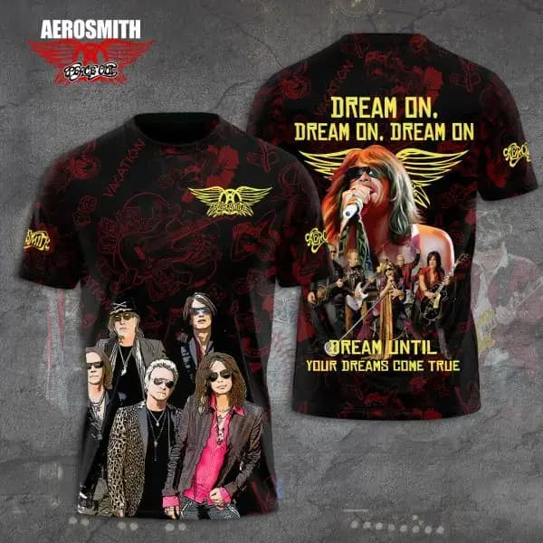 T-shirts imprimés en 3D de la groupe rock Aerosmith