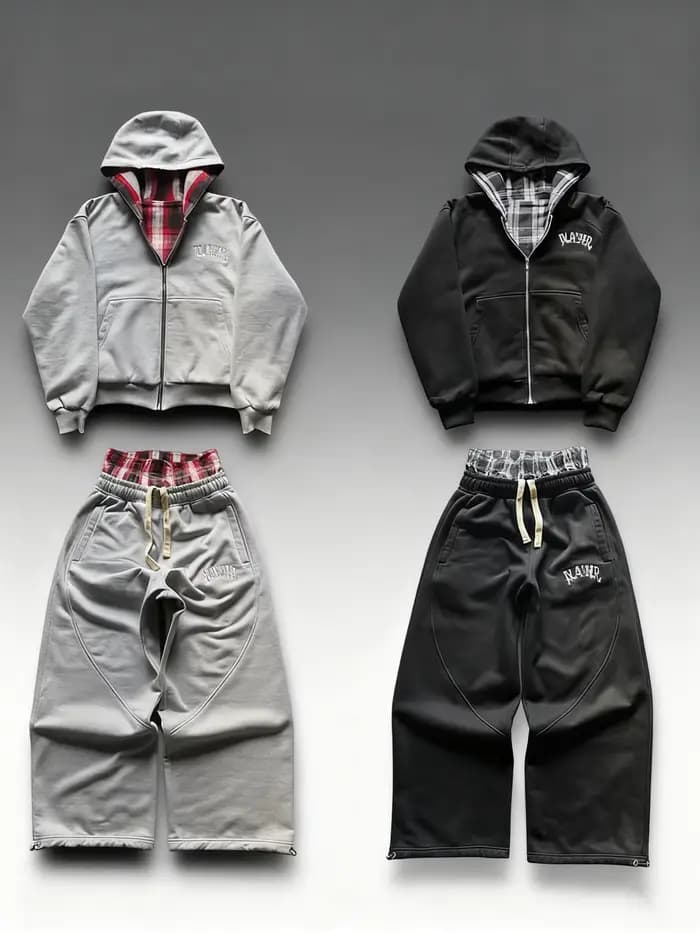 Sweat à capuche moderne à fermeture éclair double face avec motif damier vintage pour garde-robe de mode saisonnier d'automne et d'hiver