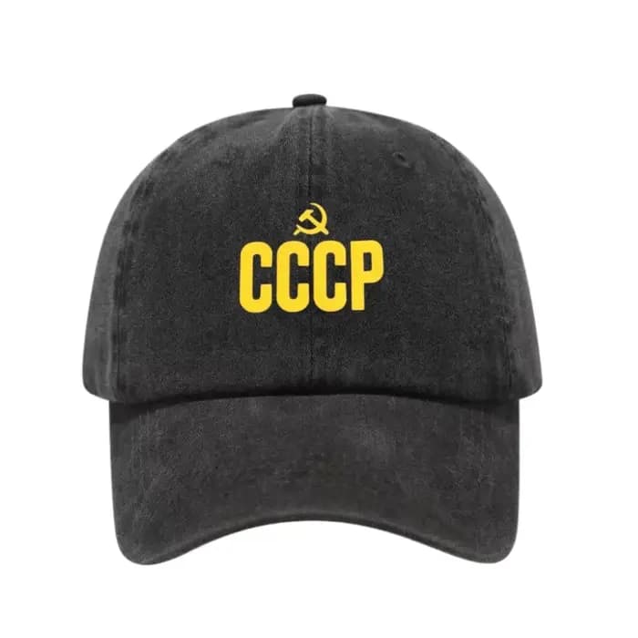 Casquette de baseball ajustable en coton lavé imprimée CCCP russe