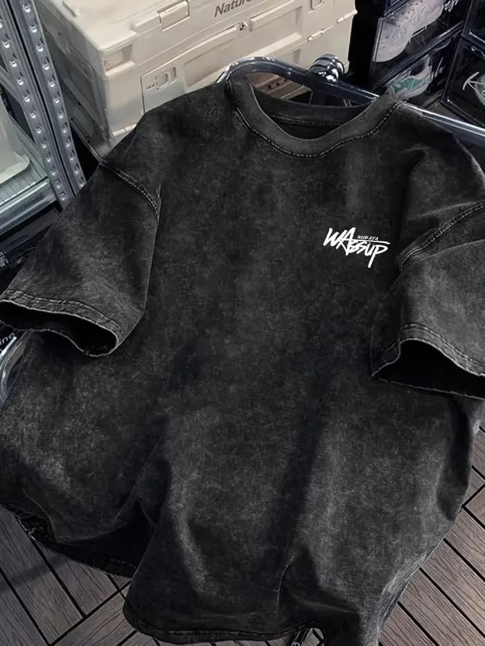 T-shirt d'été lavé pour homme 100 % coton