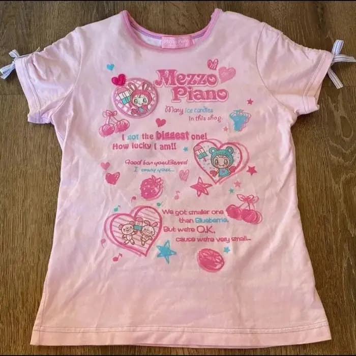 T-shirt rose imprimé dessin animé japonais Kawaii