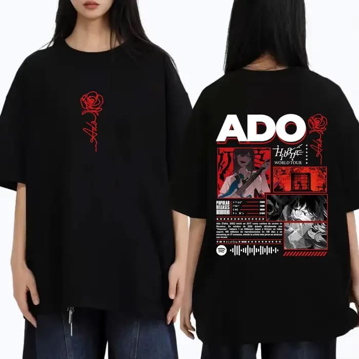 Ado Hibana Tour du monde 2025 T-shirt hommes femmes mode Pop musique t-shirts unisexe Y2k Style japonais Streetwear mâle
