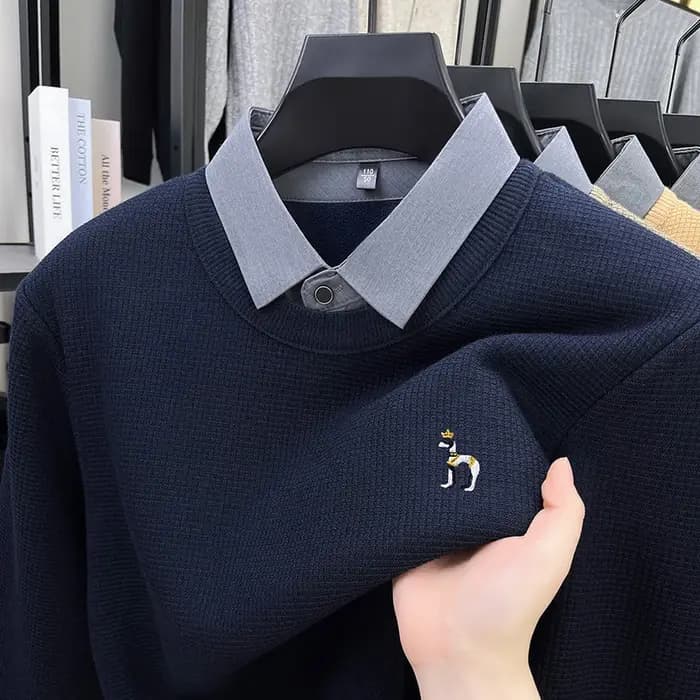 Marque de luxe hommes hiver manches longues tricot pull revers broderie chiot doublé polaire