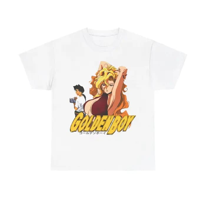 T-shirt graphique vintage anime japonais Golden Boy Oe Kintaro Rio avec lettres dorées en caractères gras, unisexe, coupe oversize, style streetwear Y2K