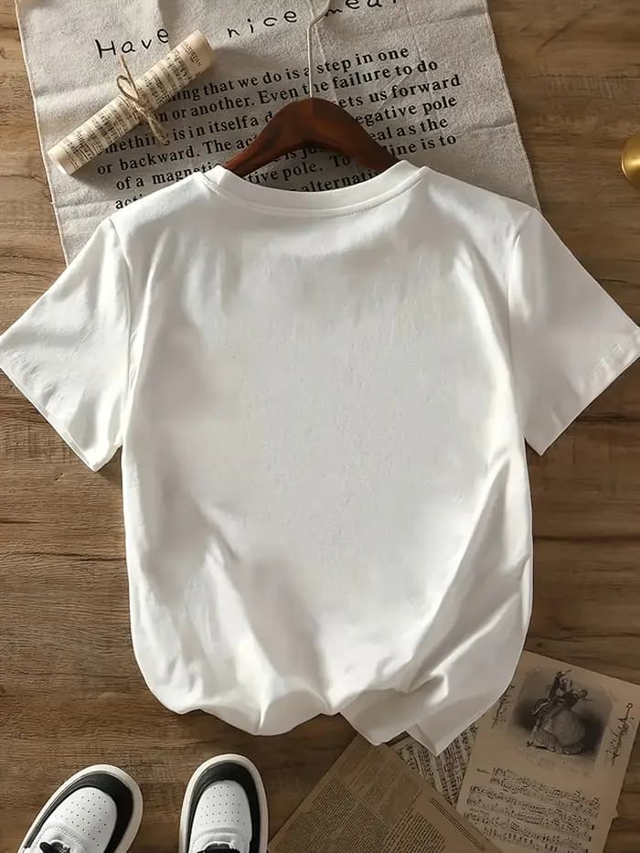 T-shirt décontracté à manches courtes et col rond pour femme