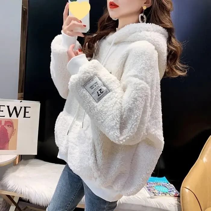 Sweat à capuche épais doublé polaire en velours d'agneau pour femme