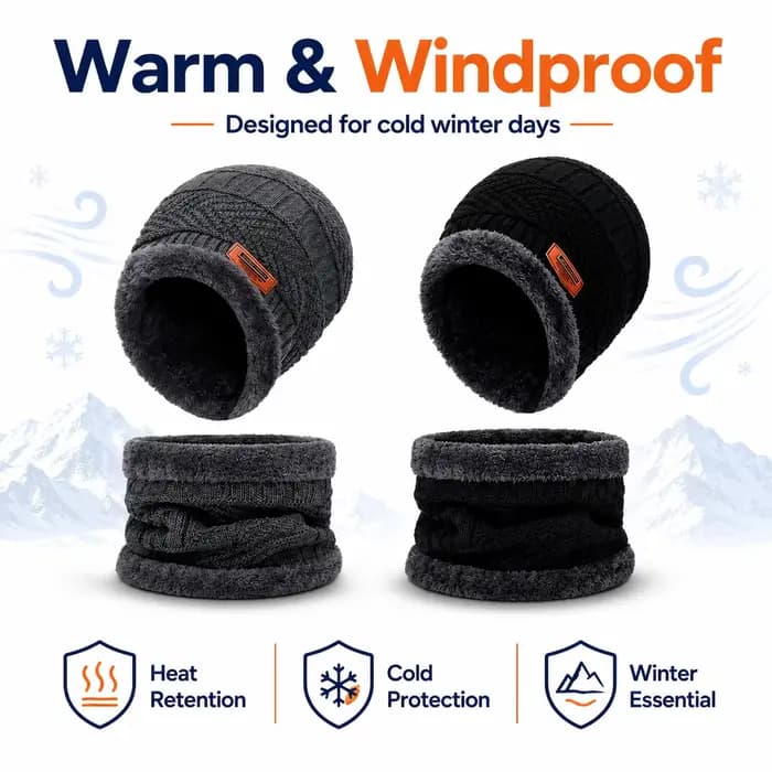 Ensemble bonnet et cache-cou d'hiver pour homme et femme
