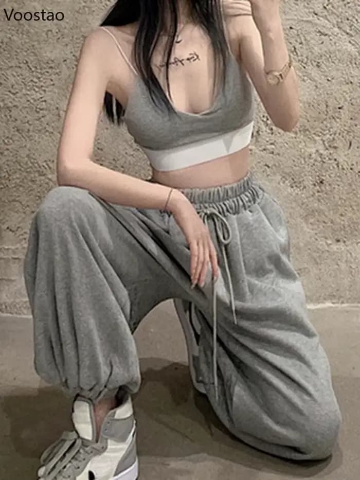 Femmes Chic blanc Jogging pantalons de survêtement mode coréenne
