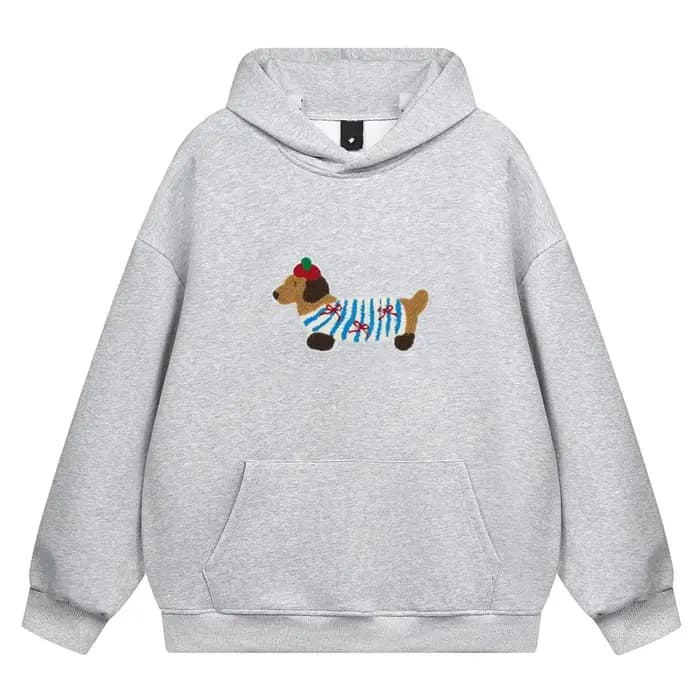 Sweat à capuche brodé de chien de dessin animé pour femmes