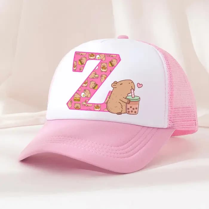 Capibara casquette de Baseball filles femmes Anime Capybara lettre A-Z chapeau de soleil enfants adulte été respirant maille Sunbonnet couvre-chef d'extérieur