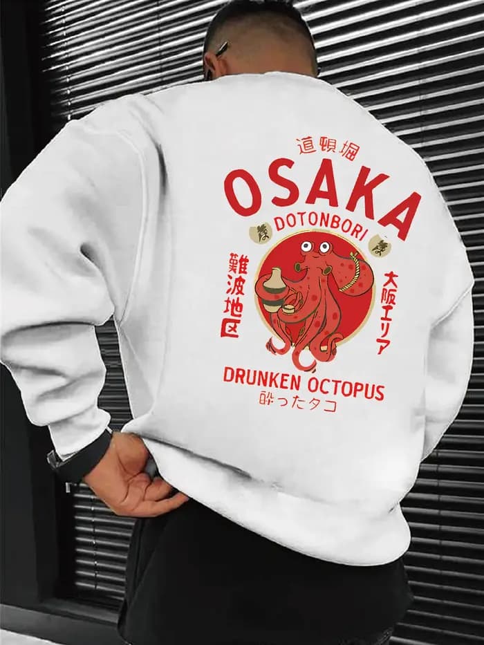 Sweat-shirt pour hommes OSAKA Dotonbori poulpe ivre design japonais et bouteille vêtements décontractés