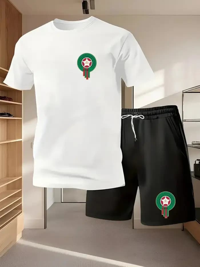 Ensemble deux pièces décontracté et tendance pour jeunes hommes, t-shirt à manches courtes et short