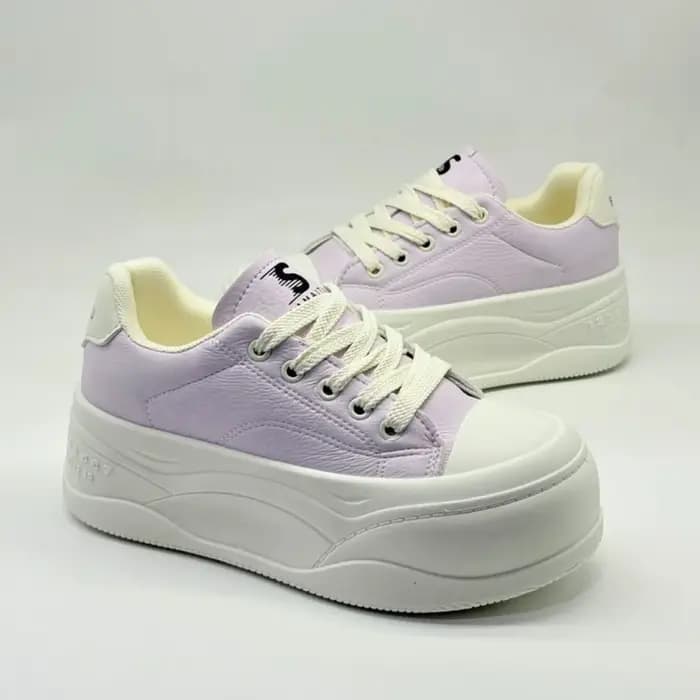 Baskets décontractées montantes en cuir violet clair à plateforme
