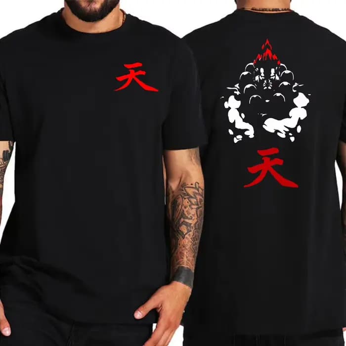 Akuma symbole T-Shirt drôle lettre impression Akuma-Kanji T-Shirt Gouki symbole T-Shirt monstre diable Logo T-Shirt graphique hommes T-Shirt